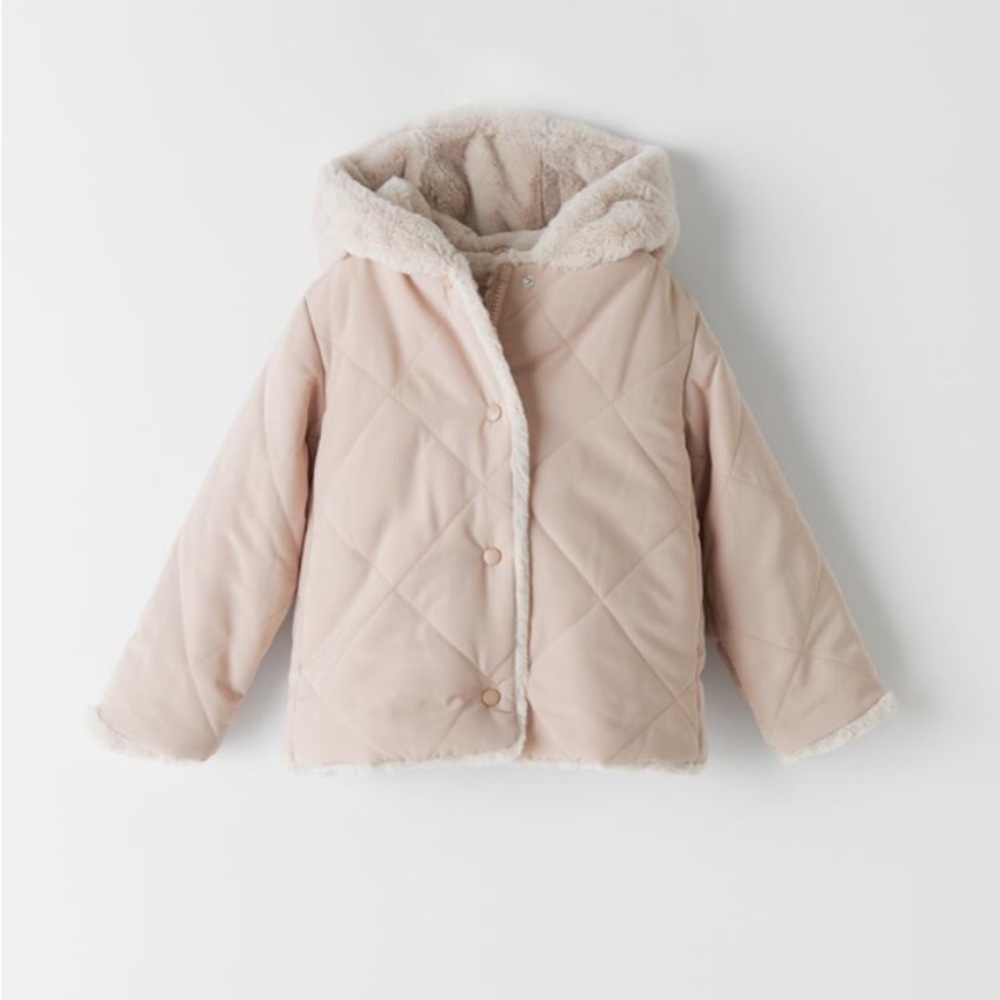18-25M ZARA KIDS Faux Fur Padded Wrap Coat